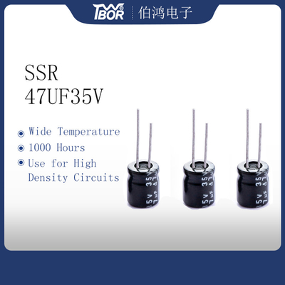 Capacitor largo preto 25v 47uf da miniatura da temperatura 5x7mm