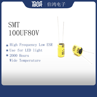 Capacitor eletrolítico 100UF80V 10x13mm da luz do diodo emissor de luz da ligação radial