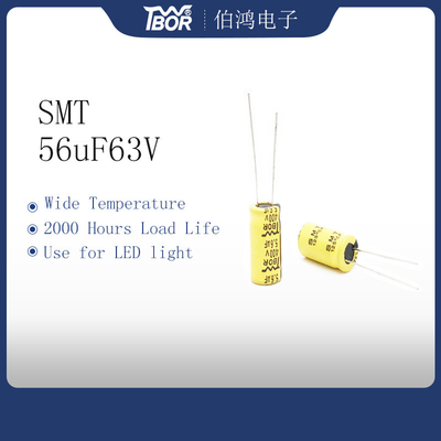 Temperatura larga ISO9001 do capacitor da luz do diodo emissor de luz de 56UF 63V 8X12MM